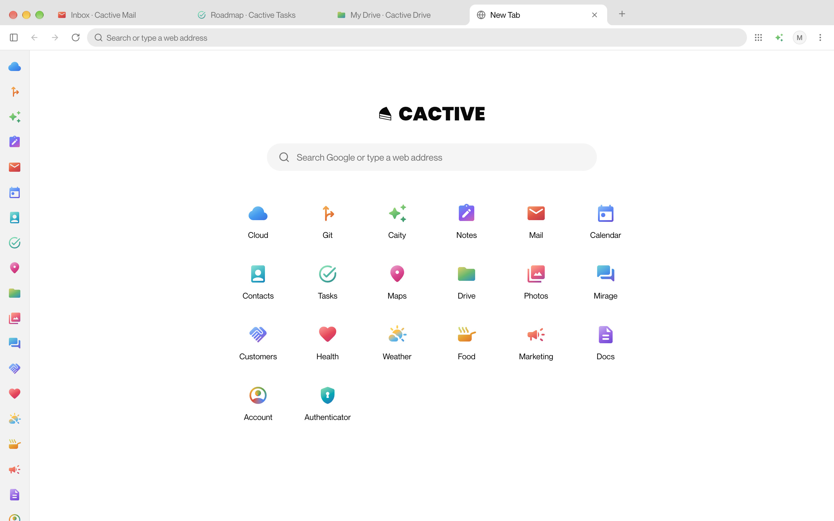 Cactive Browser with the Cactive apps in its sidebar