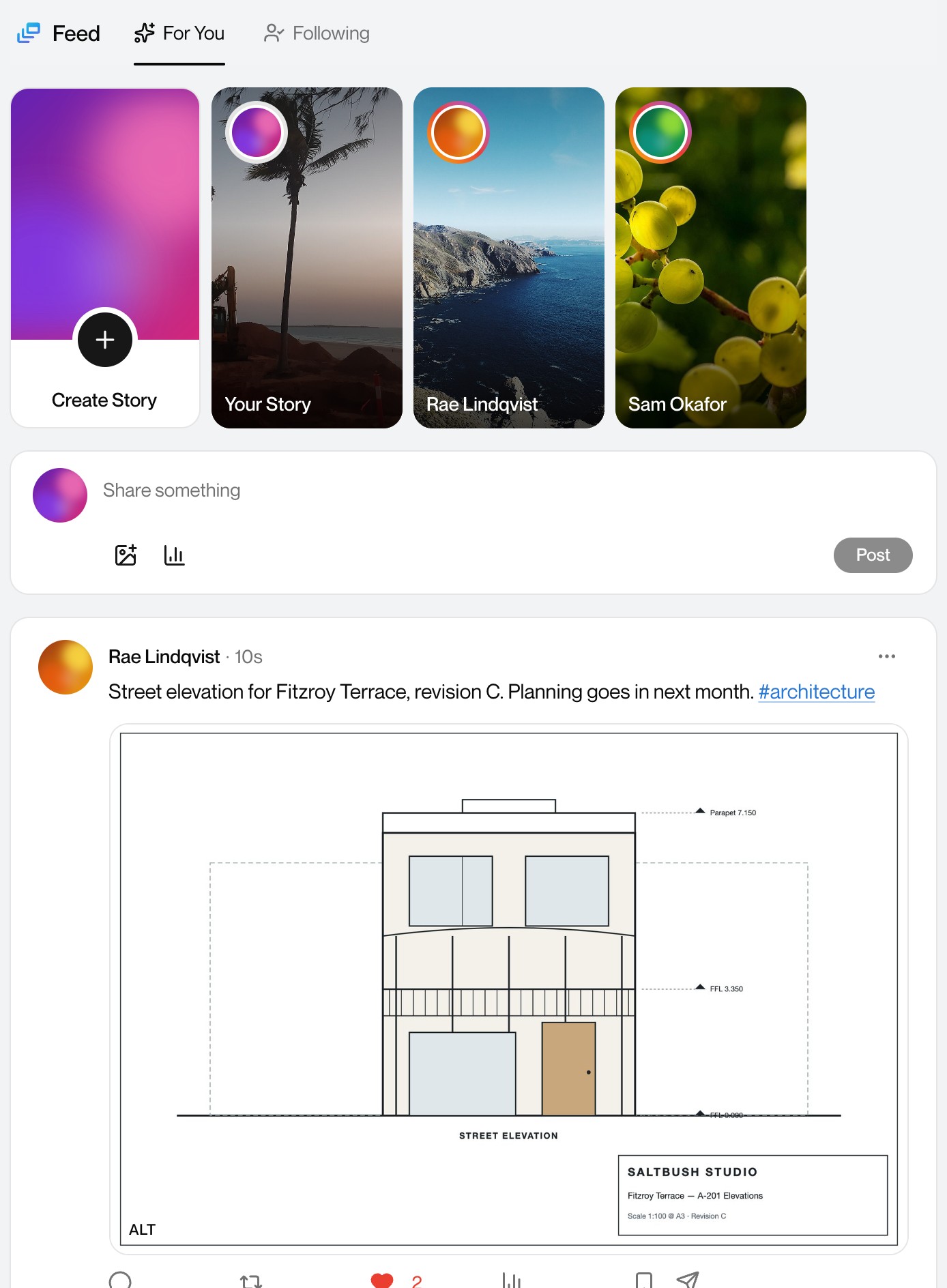 Mirage's For You feed: stories and the studio's posts