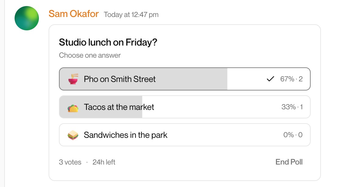 A poll in the studio's feed